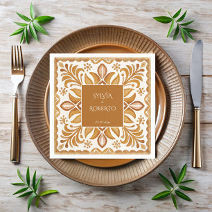 Mexican Talavera brown elegant wedding monogrammed Napkin