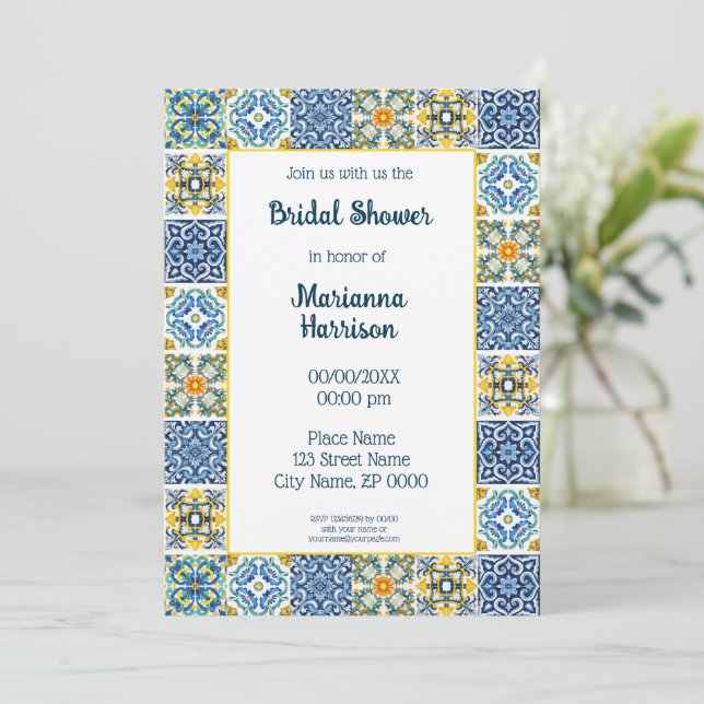 Mexican Talavera Design Bridal Shower Invitation (Standing Front)