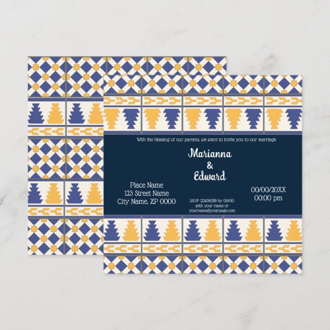 Mexican Talavera Design Wedding Invitation (Front/Back)