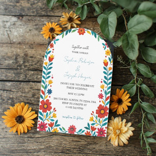 Mexican Talavera Floral Arch Wedding Invitation