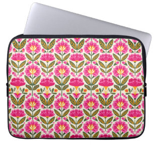 Mexican Talavera Flowers Retro Pink Botanical Laptop Sleeve