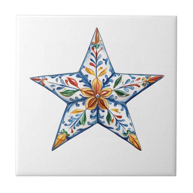 Mexican Talavera Hacienda Style Star Tile (Front)