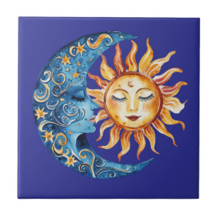 Mexican Talavera Hacienda Style Sun Moon Tile