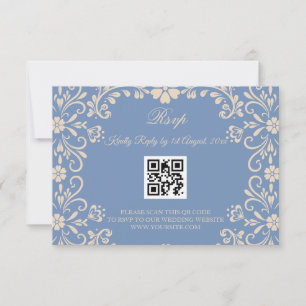 Mexican Talavera Light Blue Wedding QR RSVP Card