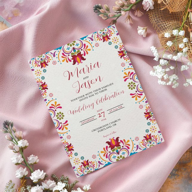 Mexican Talavera Majolica Colourful Floral Wedding Invitation (Mexican Talavera Majolica Colorful Floral Wedding Invitation)