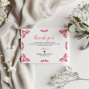 Mexican Talavera Orange Floral Minimalist Wedding Thank You Card