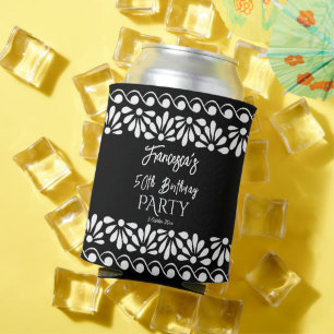 Mexican talavera party favours monogram black can cooler