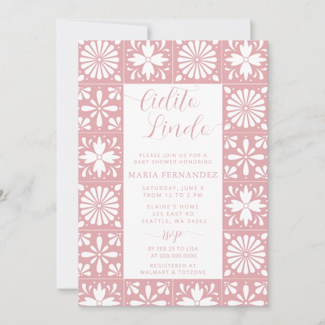 Mexican Talavera Pink Cielito Lindo Baby Shower Invitation (Front)
