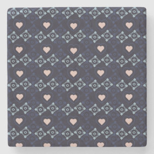 Mexican Talavera Pink Hearts Blue Pattern Stone Coaster
