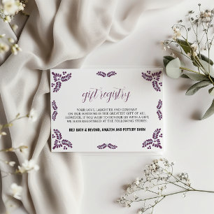 Mexican Talavera Purple Floral Minimalist Wedding Enclosure Card