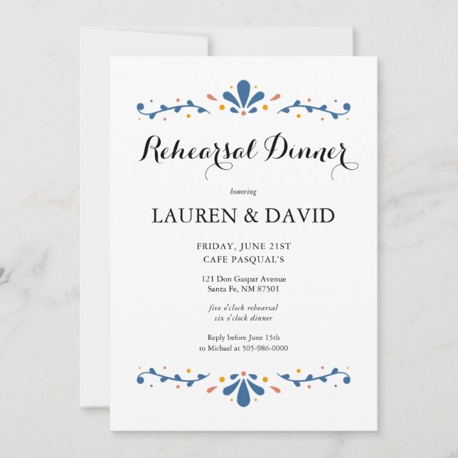 Mexican Talavera Rehearsal Dinner Invitation (Front)
