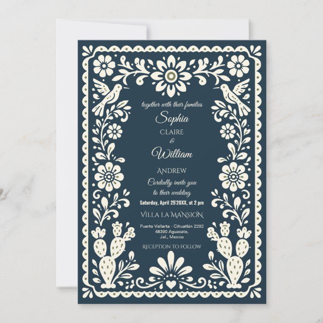 Mexican Talavera Sage Green Wedding Invitation (Front)