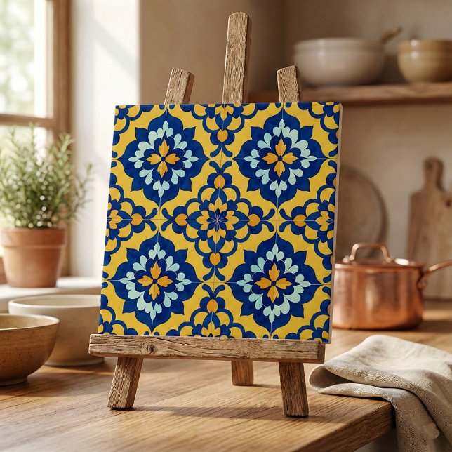 Mexican Talavera Spanish Azulejo Blue and Yellow Tile (Creator Uploaded)