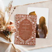 Mexican Talavera Spanish Photo Wedding Invitation 