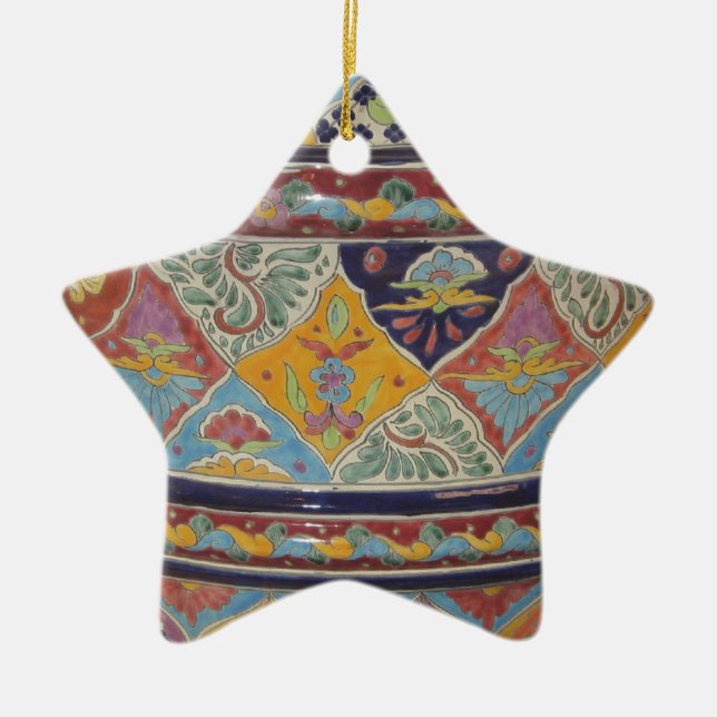 Mexican Talavera style pottery Ceramic Tree Decoration (Front)