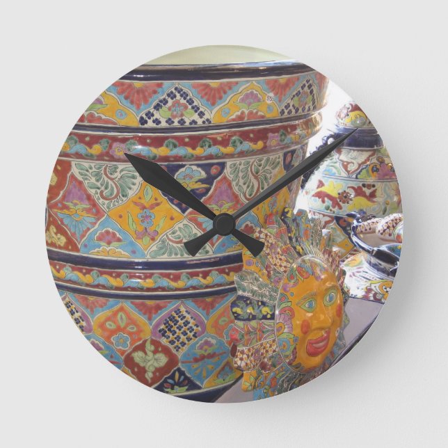 Mexican Talavera style pottery Round Clock (Front)