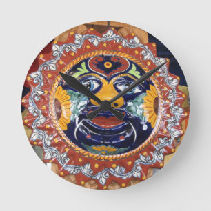 Mexican Talavera style sun Round Clock