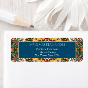 Mexican Talavera teal elegant return address