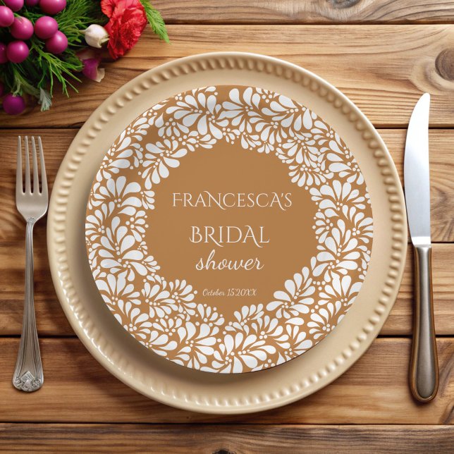Mexican talavera terracotta bridal shower monogram paper plate (Mexican talavera terracotta bridal shower monogrammed personalized paper plates customized decor)
