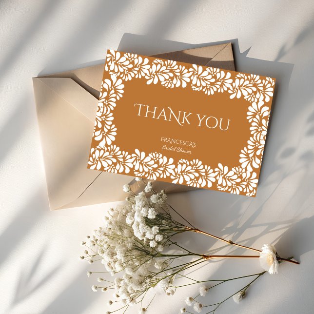 Mexican talavera terracotta bridal shower thank you card (Mexican fiesta talavera terracotta bridal shower thank you cards papel picado thank you cards)