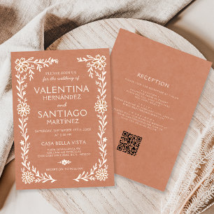 Mexican Talavera Terracotta Floral Boho Wedding Invitation