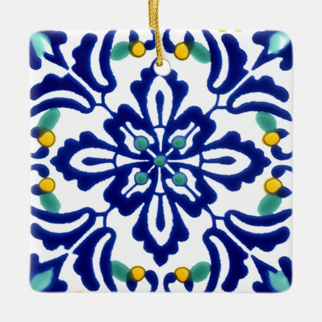 Mexican Talavera Terracotta Tile Design No. 10 Ceramic Ornament (Front)
