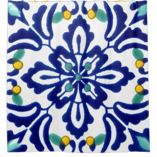 Mexican Talavera Terracotta Tile Design No. 10 Shower Curtain