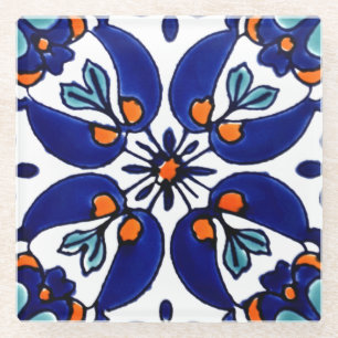 Mexican Talavera Terracotta Tile Design No. 1 Glass Coaster