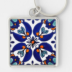Mexican Talavera Terracotta Tile Design No. 1 Key Ring