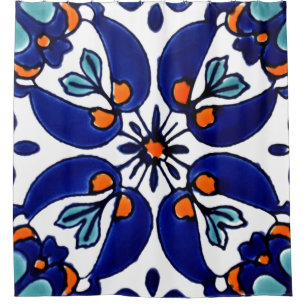 Mexican Talavera Terracotta Tile Design No. 1 Shower Curtain