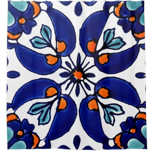 Mexican Talavera Terracotta Tile Design No. 1 Shower Curtain (Front)