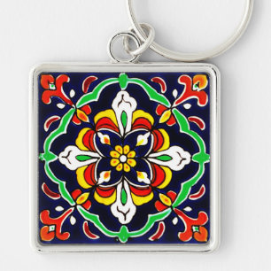 Mexican Talavera Terracotta Tile Design No. 2 Key Ring
