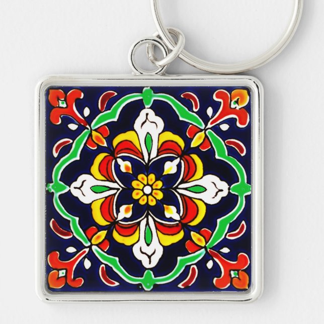Mexican Talavera Terracotta Tile Design No. 2 Key Ring (Front)