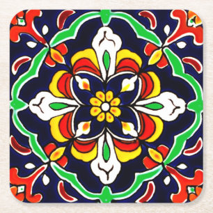 Mexican Talavera Terracotta Tile Design No. 2 Square Paper Coaster