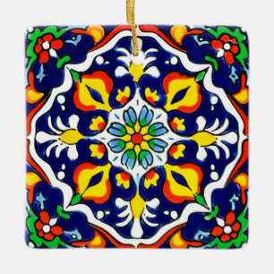 Mexican Talavera Terracotta Tile Design No. 3 Ceramic Ornament