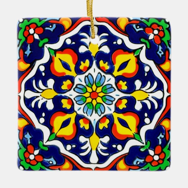 Mexican Talavera Terracotta Tile Design No. 3 Ceramic Ornament (Front)