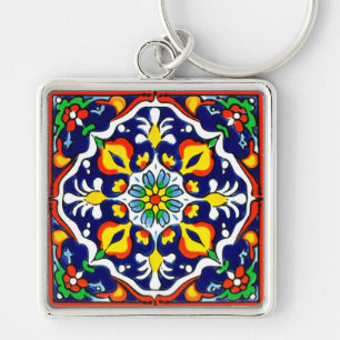 Mexican Talavera Terracotta Tile Design No. 3 Key Ring