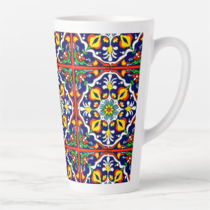 Mexican Talavera Terracotta Tile Design No. 3 Latte Mug