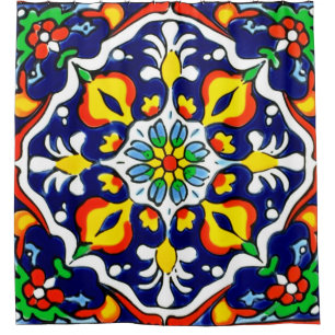 Mexican Talavera Terracotta Tile Design No. 3 Shower Curtain