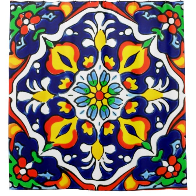 Mexican Talavera Terracotta Tile Design No. 3 Shower Curtain (Front)