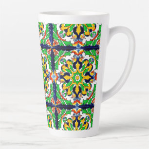Mexican Talavera Terracotta Tile Design No. 4 Latte Mug