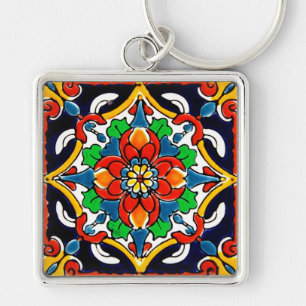 Mexican Talavera Terracotta Tile Design No. 5 Key Ring