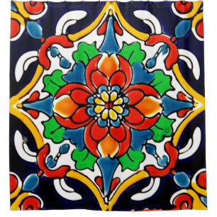 Mexican Talavera Terracotta Tile Design No. 5 Shower Curtain
