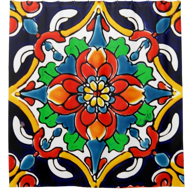 Mexican Talavera Terracotta Tile Design No. 5 Shower Curtain (Front)
