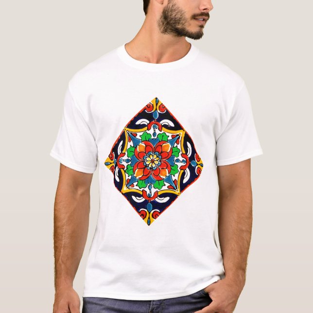 Mexican Talavera Terracotta Tile Design No. 5 T-Shirt (Front)