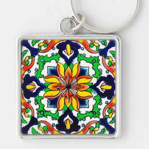 Mexican Talavera Terracotta Tile Design No. 6 Key Ring