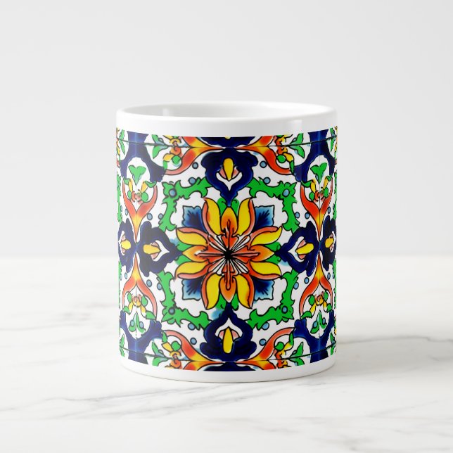 Mexican Talavera Terracotta Tile Design No. 6 Large Coffee Mug (Front)