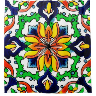 Mexican Talavera Terracotta Tile Design No. 6 Shower Curtain
