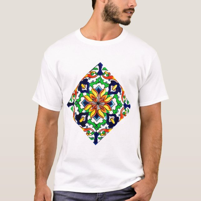 Mexican Talavera Terracotta Tile Design No. 6 T-Shirt (Front)