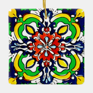 Mexican Talavera Terracotta Tile Design No. 7 Ceramic Ornament